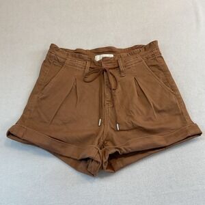 BKE Shorts Womens 25 Brown Pleated Cuffed Hem Drawstring Waist Paperbag